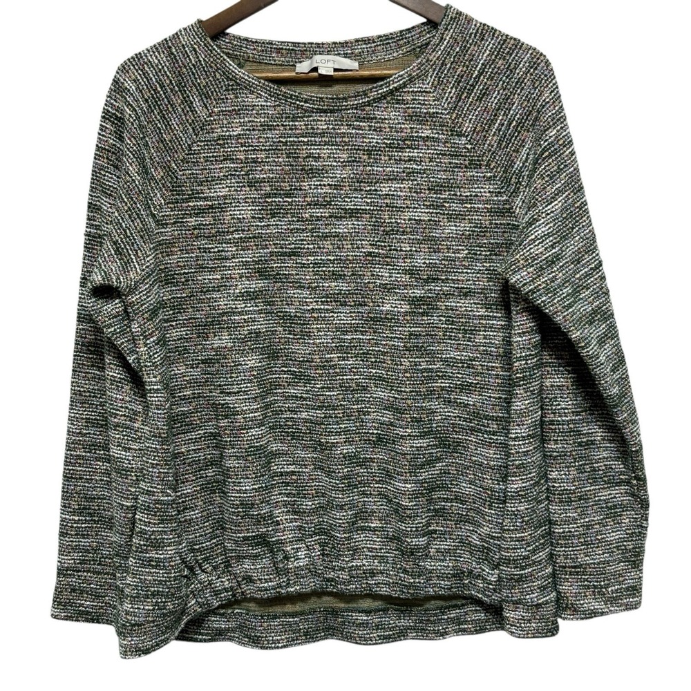 LOFT Top Womens L Multicolor Marled Knit Elastic Bottom Long Sleeve Pullover